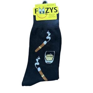 NWT Foozys Black Crew Length Novelty Cigar Scotch Drink Socks Mens One Size